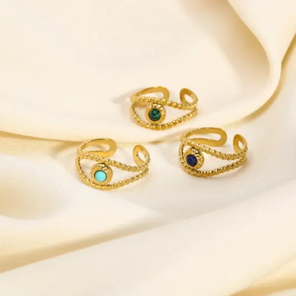 Wholesale PVD Coated Real Gold Plated 18K Gold Eye 304 Stainless Steel Streetwear Waterproof Non Tarnish Open Ring