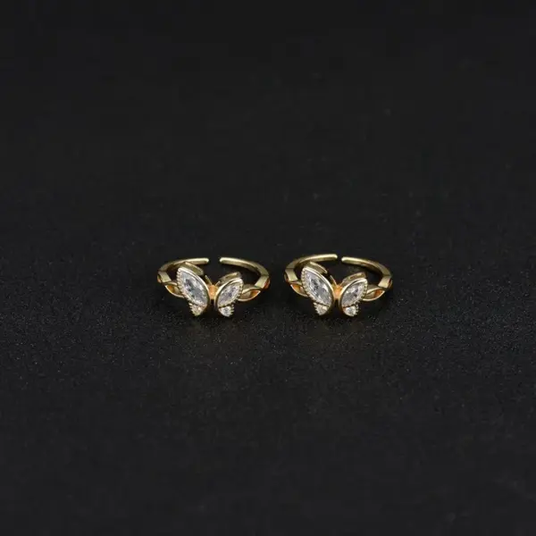 Wholesale Butterfly Ring For Women In Copper With 14K Real Gold Electroplated Finish And Zircon Inlay
