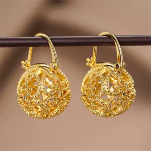 Wholesale Three-dimensional Geometric Drop Earrings For Women In Copper With KC Golden Plated Water Plating And 0.03µm Thickness