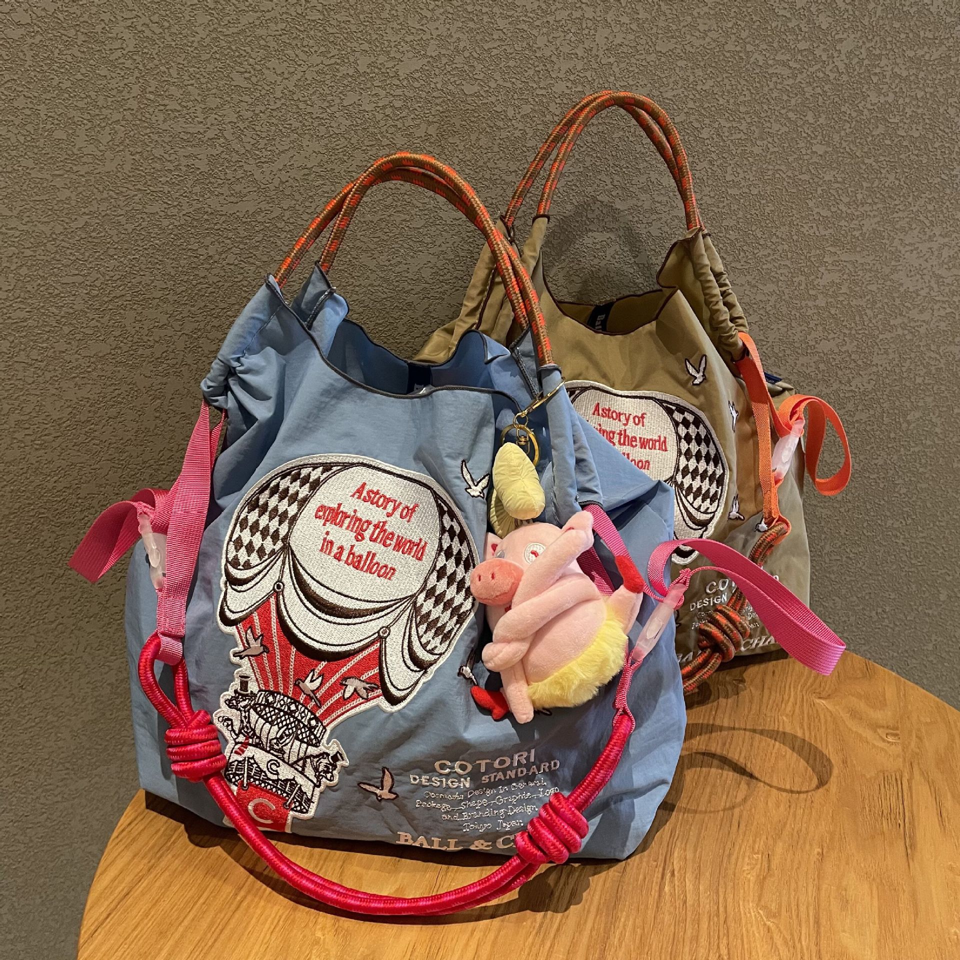 Wholesale Japanese hot air balloon embroidery environmental protection cloth bag female ball chain New embroidery nylon handbag shoulder