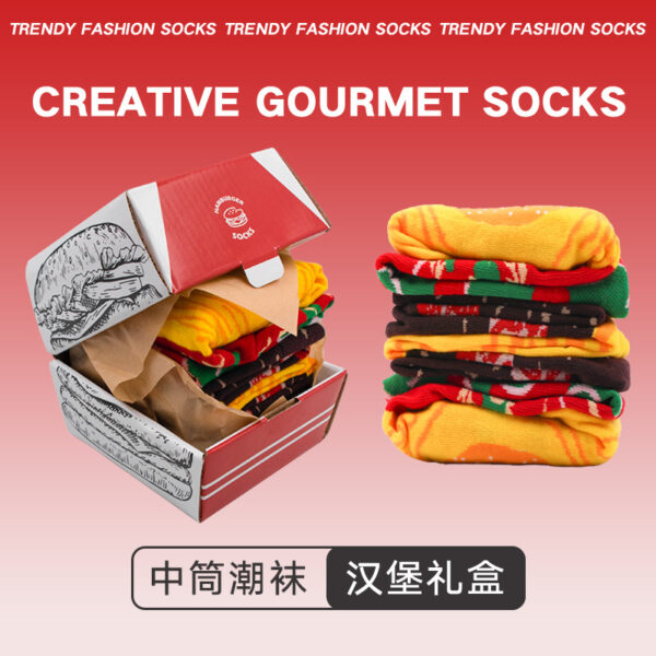 oly-a290ea5a6c6dc9eb4fa49b8ca842bc73 Wholesale Burger Socks Creative Cotton Socks Autumn and Winter Mid-barrel Christmas Gift Casual Couple Boxed Socks