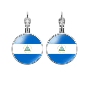 Wholesale 1 Pair Modern Style Classic Style National Flag Round American Flag Glass Iron Drop Earrings