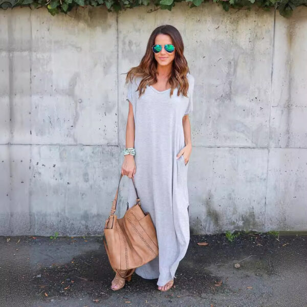 oly-a2b101a77b821860ac418f35a9e93cd4 Wholesale Long Dress Summer V-Neck Pocket Split Dress
