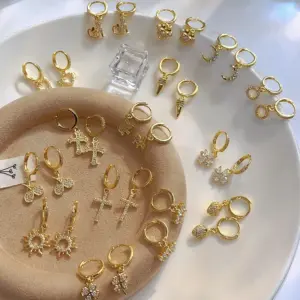 Wholesale Brass Zircon Moon Heart Shape Butterfly Drop Earrings