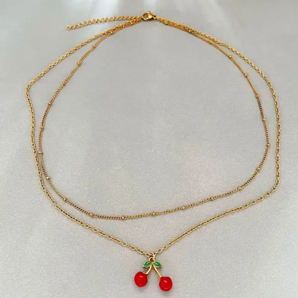 Wholesale Simple Style Double Layer Cross Necklace For Women With Enamel Craft And Electroplated Gold Plating On Cable Chain