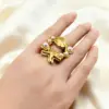 Wholesale Starfish Open Ring For Women In 304 Stainless Steel With 18K Real Gold Plating And Pearl Inlay, Marine Style