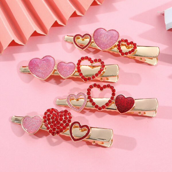 oly-a2cbb4bf5878dcdfaae5775fa013aab6 Wholesale Valentine's Day Red love hair clip fashion shiny crystal sweet heart hair accessories duckbill clip crocodile clip