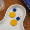 Wholesale Japanese and Korean style fresh contrast color wooden earrings simple geometric round lemon yellow earrings square earrings
