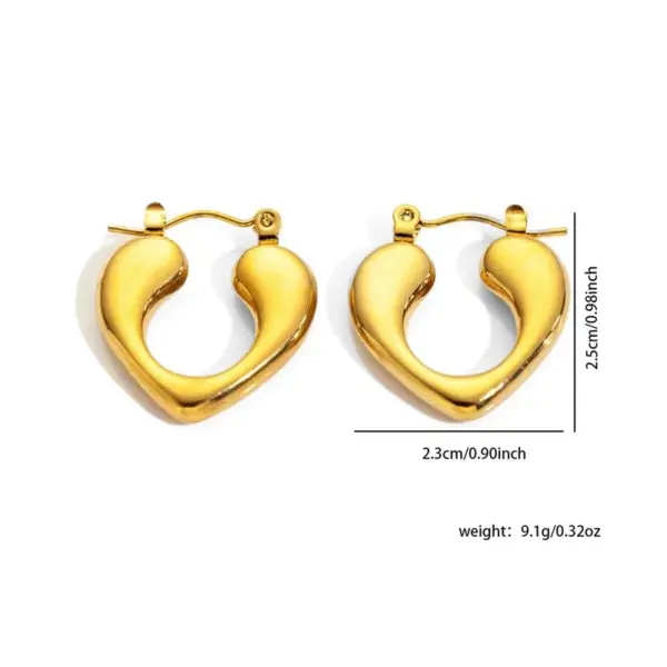 Wholesale 1 Pair Casual Classic Style Streetwear Geometric Heart Shape 304 Stainless Steel Imitation Gold Electroplating Hoop Earrings