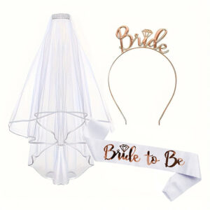 White hemmed veil three-piece set / One size fits all