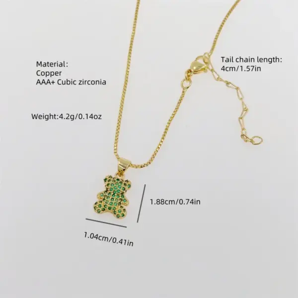 Wholesale Jewelry Simple Style Classic Style Little Bear Copper Zircon 18K Gold Plated Inlay Pendant Necklace