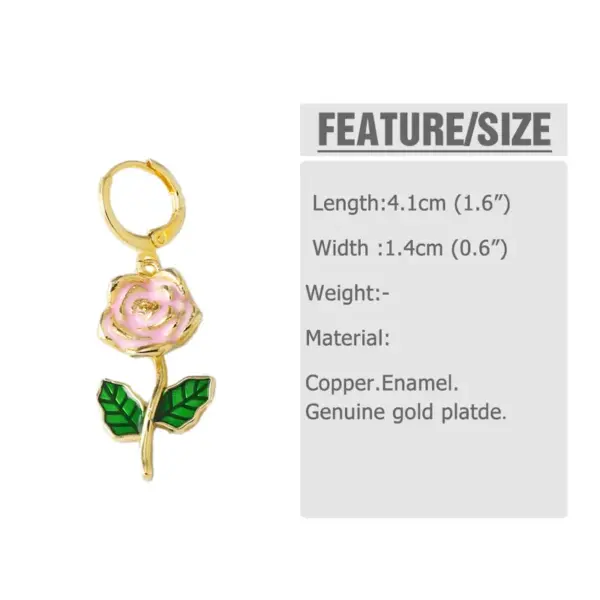 Wholesale 18K Gold Plated Copper Jewelry Oil Drop Rose Flower Zircon Pendant Earrings Ery72