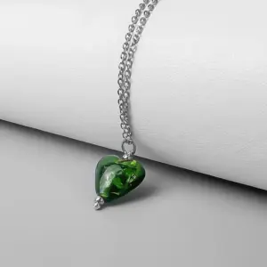 [Sle146] Curb Necklace Steel Color-Dark / Green
