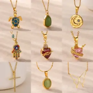 Wholesale 304 Stainless Steel Cross Devil's Eye Moon PVD Coated Zircon Elegant Romantic Sweet Plating Pendant Necklace