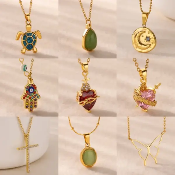 Wholesale 304 Stainless Steel Cross Devil's Eye Moon PVD Coated Zircon Elegant Romantic Sweet Plating Pendant Necklace