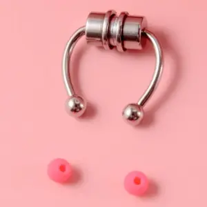 Magnet Nose Ring Steel Color-Pink Rubber Ball / As Shown in the Figure
