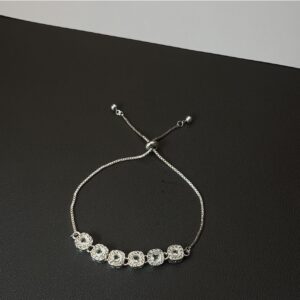 Full Diamond Square Pull Bracelet-White Silver