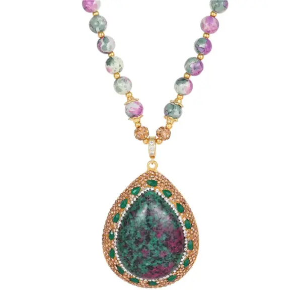 Wholesale Women’s Jewelry Set Featuring Water Droplets Pattern With Electroplated Copper And Natural Stone Inlay, 1 Set