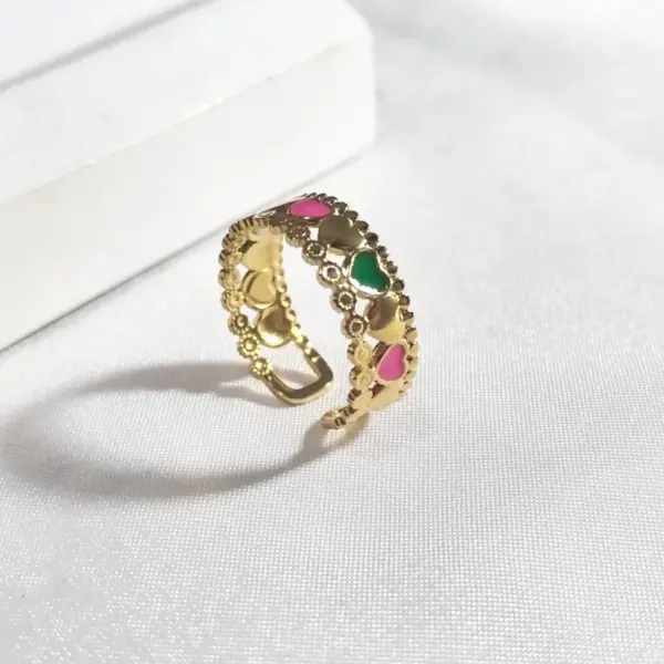 Wholesale 18K Real Gold Plated Vacuum Electroplating Furnace Oil Drop 304 Stainless Steel Ring Vintage Non-Fading Niche Light Luxury Heart Women's Open Ring
