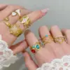 Wholesale Women’s Open Star Ring In 304 Stainless Steel With 18K Real Gold Electroplated Finish And Rhinestone Inlay