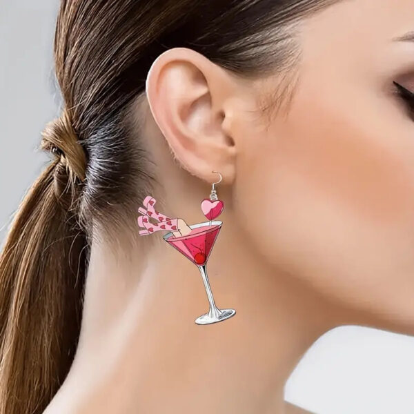 Wholesale Valentine's Day Limited Pink Heart Wine Glass Acrylic Earrings Party Creative Design Earrings