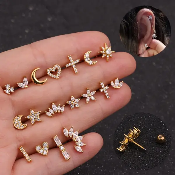 oly-a37a6405eafb25ce97b1482a0ba42fa3 Wholesale 316L Stainless Steel Copper Ear Cartilage Rings & Studs Flower Waterproof Non Tarnish Surgical Steel