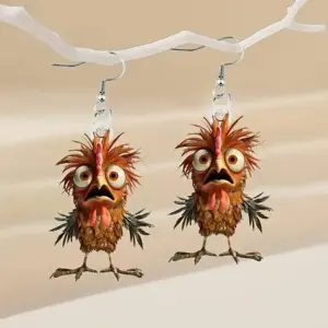 Wholesale Creative Design Rooster 2D Acrylic Earrings Vintage Fashion Unique Chicken Earings Unisex Animal Zodiac Pattern Iron Post