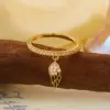 Wholesale Feather Pattern Women’s Ring With Bezel Setting, Copper Base With KC Golden Water Plating And Zircon Inlay