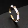 Wholesale Round Enamel Rings For Women In Copper With 14K Real Gold Electroplated Finish Featuring Zircon Inlay