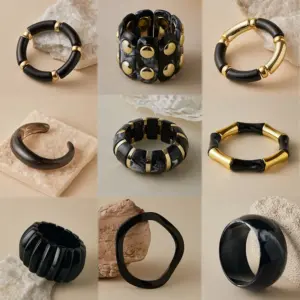 Wholesale Black Acrylic Bracelet Irregular Pattern Handmade Beaded Large Wide Jewelry Style - Nihaojewelry