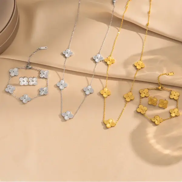 Wholesale Lucky Heart Jewelry Set For Women By Litmus, 304 Stainless Steel With 18K Real Gold PVD Coated, Featuring Cable Chain