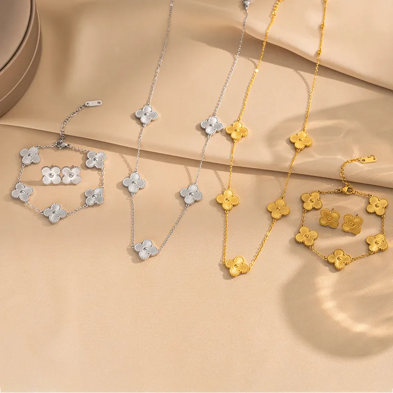 Wholesale Lucky Heart Jewelry Set For Women By Litmus, 304 Stainless Steel With 18K Real Gold PVD Coated, Featuring Cable Chain