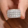 Wholesale Geometric Claw Setting Ring For Women In Copper With White K Plated Water Plating And Zircon Inlay
