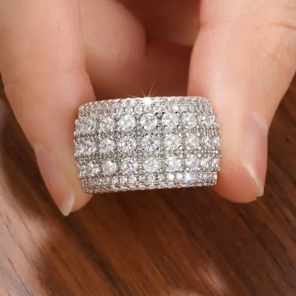Wholesale Geometric Claw Setting Ring For Women In Copper With White K Plated Water Plating And Zircon Inlay