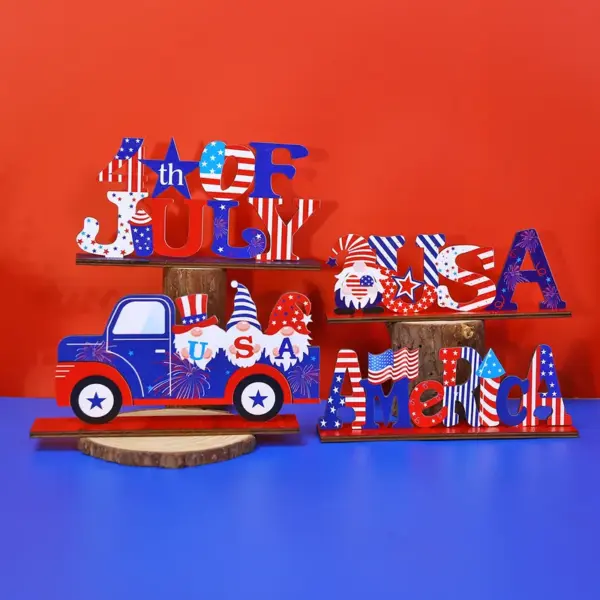 Wholesale Wooden Letter Decorations American National Day Scene Decoration Props Cartoon Grid Home Festival Supplies