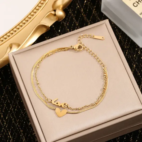 Wholesale Heart-shaped 18K Gold Plated 304 Stainless Steel Bracelet By Feng Innovation Design, Suitable For Women To Wear On Daily Dates Or Occasions