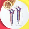 Wholesale American Flag Independence Day Heart Shaped Rhinestone Pendant Earrings Women Bohemian Long Waterdrop Jewelry Accessories