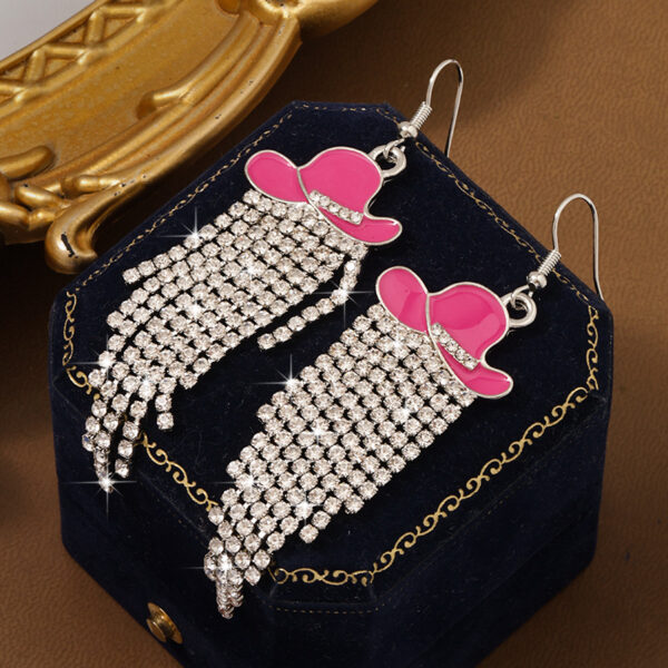 Wholesale Pink tassel cowboy hat earrings, long earrings, luxury jewelry
