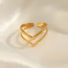 Wholesale PVD Coated 18K Gold Plated Letter 304 Stainless Steel Basic Waterproof Non Tarnish Open Rings
