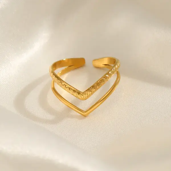 Wholesale PVD Coated 18K Gold Plated Letter 304 Stainless Steel Basic Waterproof Non Tarnish Open Rings