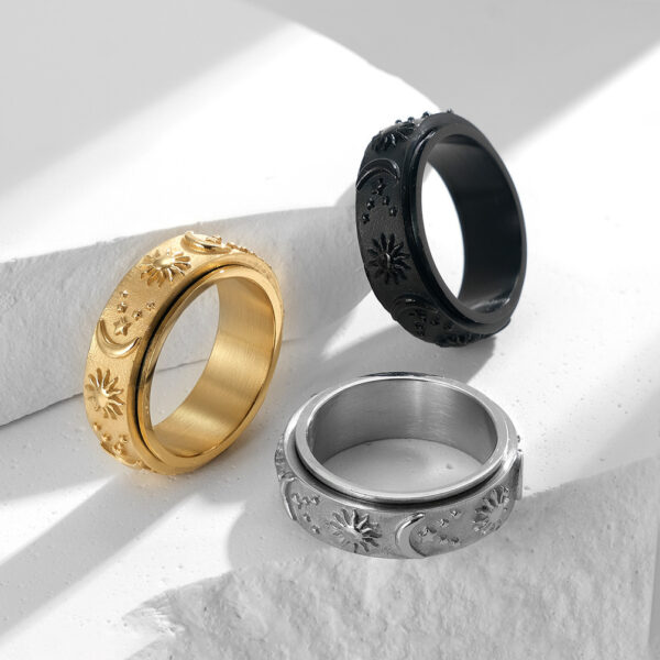 Wholesale Selling Star Moon Sun Titanium Steel Ring Ring Rotatable Decompression Ring Stainless Steel Hand Jewelry