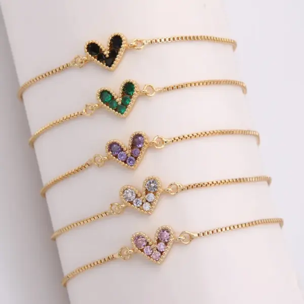 Wholesale Romantic Simple Style Heart Shape Copper Plating Inlay 18k Gold Plated Bracelets
