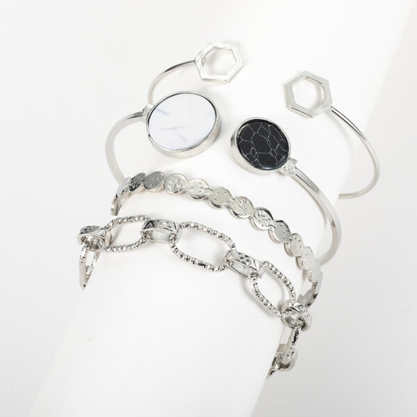 Wholesale fashion bracelet creative retro embedded marble geometric thick chain bracelet suit 4-piece set