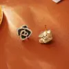 Wholesale Electroplated Flowers Stud Earrings For Women In 14K Real Gold Plated Copper With Zircon Inlay And UV Plating
