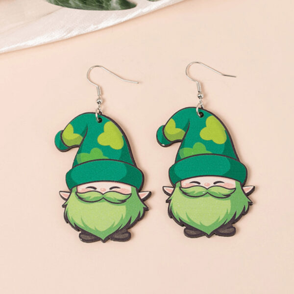 Wholesale Ireland St. Patry Festival Theme Dwarf Wooden Earrings Green Series Holiday Earrings