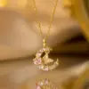 Wholesale Moon Inlay Pendant Necklace For Women In Copper With 18K Real Gold Plated Water Plating And Artificial Rhinestones On Cable Chain