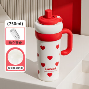 （☆316 stainless steel ceramic covered liner●Tea and water separation) red heart 750ml / 750ml