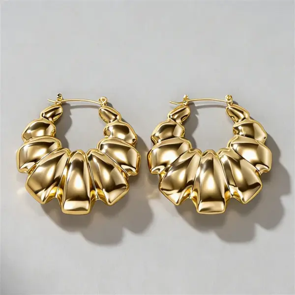Wholesale Three-dimensional Geometric Earrings For Women In Copper With KC Golden Water Plating And 0.03µm Thickness