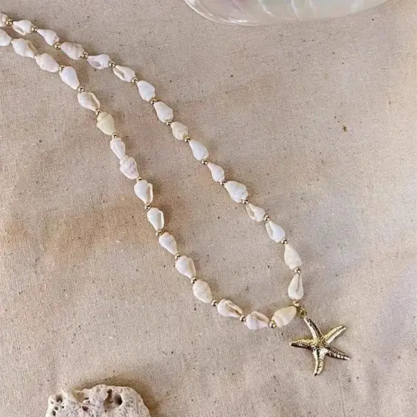 Wholesale Sweet Summer Vacation Style Stainless Steel Starfish Necklace Bracelet Set Unisex Sea Shell Chain Jewelry Accessories