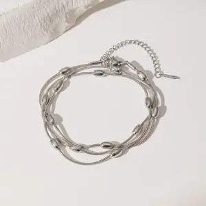 YC [E71] Oval Bead Snake Chain Bracelet [Steel Color]]